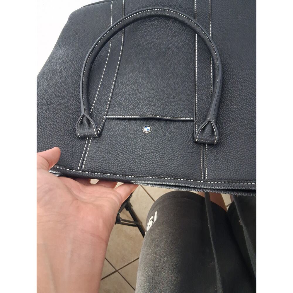 BMW Black Pebbled Genuine Leather Tote Bag - Ladies Top Handle Work & Laptop Bag - Picture 10 of 14